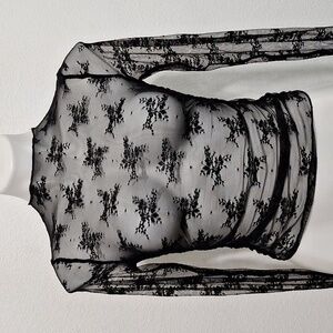 Free For All "NEW" Black Witchy Romantic Sheer Long Sleeve Lace Blouse Size S